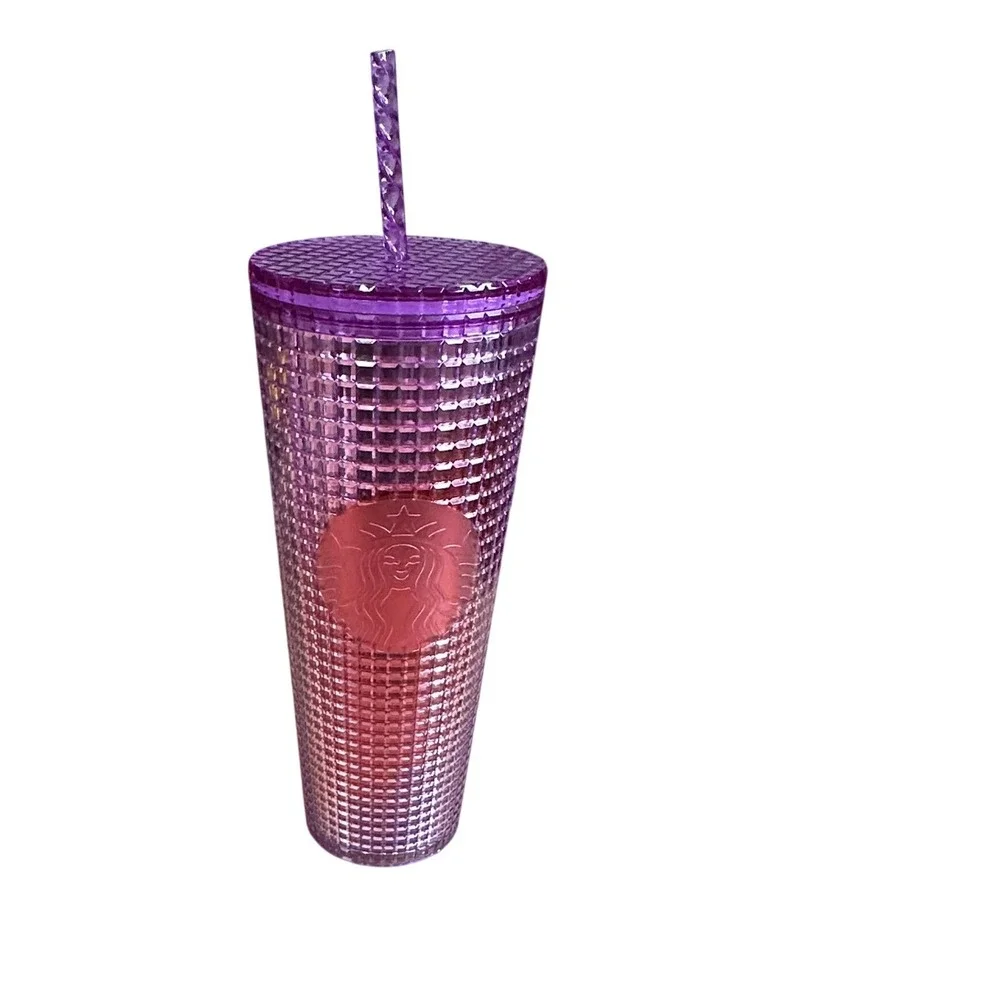 Starbucks Purple Pink Ombre Grid‎ Studded Venti Cold Cup Tumbler 24oz NEW